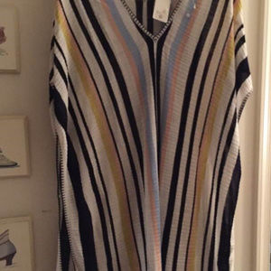 Long Striped Lightweight Poncho/Beach Cover-up, Y2K, Fringe Bottom, V-neck, XL